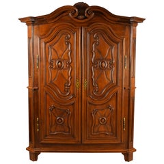 18th Century Italian Carved Walnut Wood Wardrobe