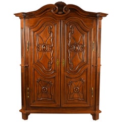 18th Century Italian Carved Walnut Wood Wardrobe 