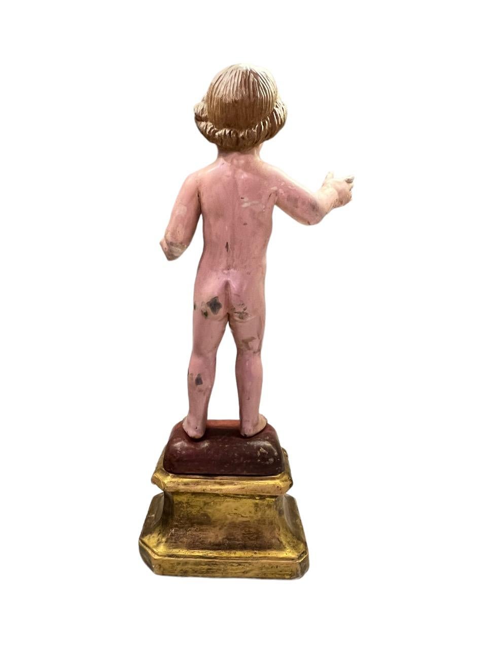 18th Century Italian Carved Wood and Polychromed Figure Depicting Baby Jesus For Sale 3