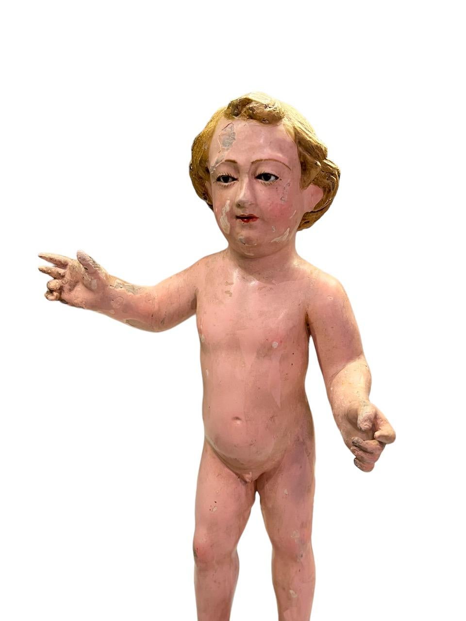 18th Century Italian Carved Wood and Polychromed Figure Depicting Baby Jesus For Sale 4