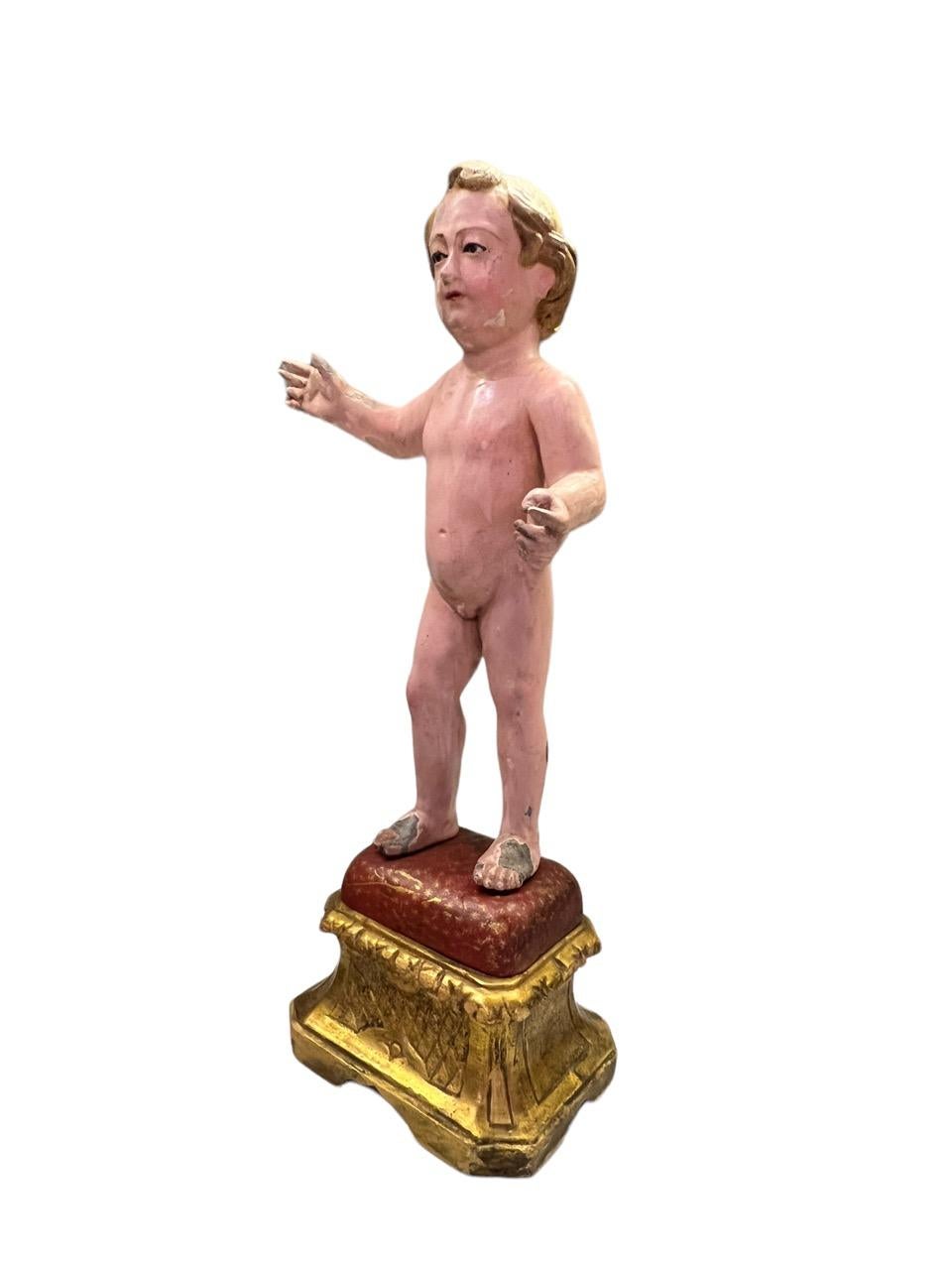18th Century Italian Carved Wood and Polychromed Figure Depicting Baby Jesus For Sale 6