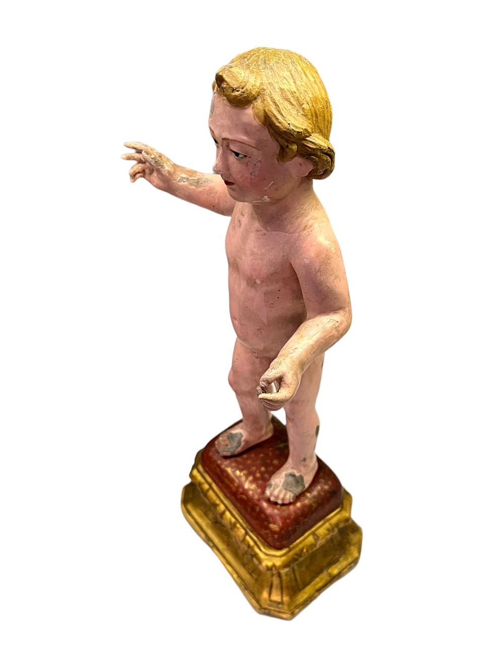 Italienische geschnitzte und polychromierte Figur aus Holz mit Baby Jesus aus dem 18. Jahrhundert 6