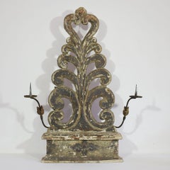 18th Century Italian Carved Wood Baroque Altar Ornament with Candleholders