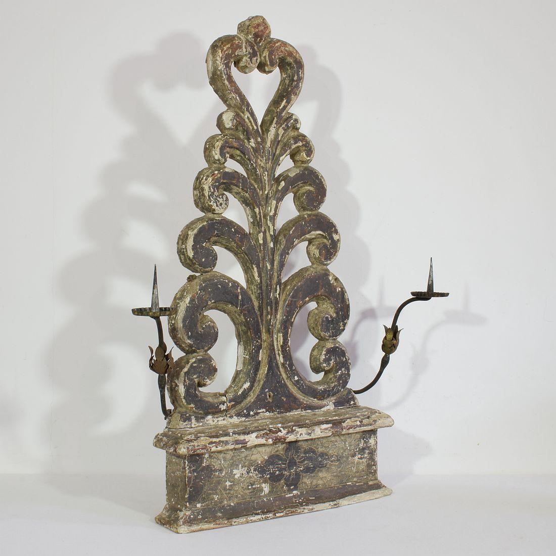 18th Century and Earlier 18th Century Italian Carved Wood Baroque Altar Ornament with Candleholders