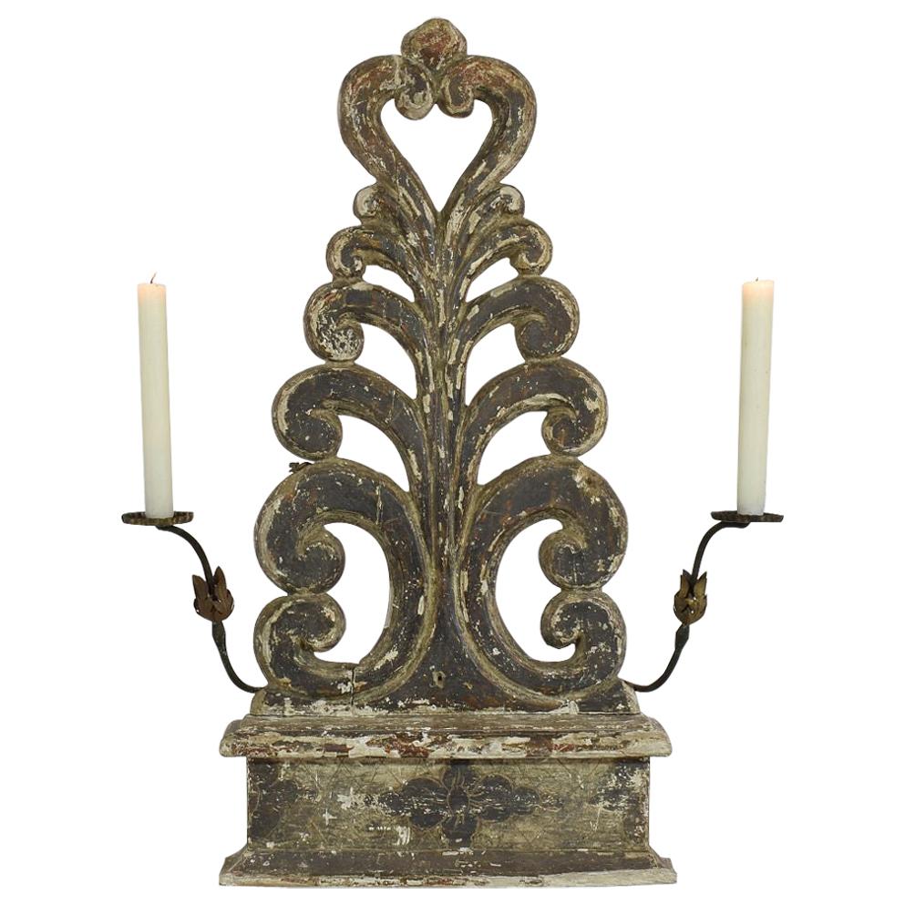 18th Century Italian Carved Wood Baroque Altar Ornament with Candleholders