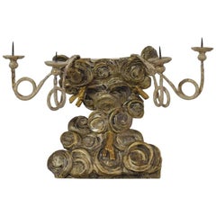 18th Century Italian Carved Wood Baroque Altar with Candleholders