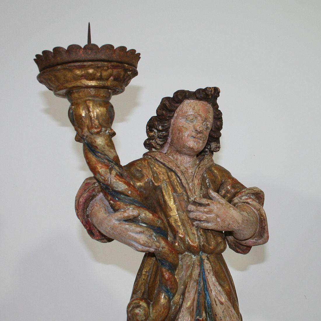 18th Century, Italian Carved Wood Baroque Angel with Candleholder 5