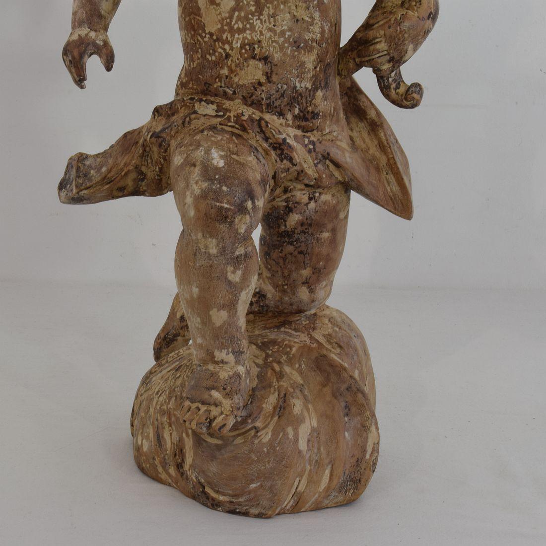 18th Century, Italian Carved Wood Baroque Angel with Candleholder 5