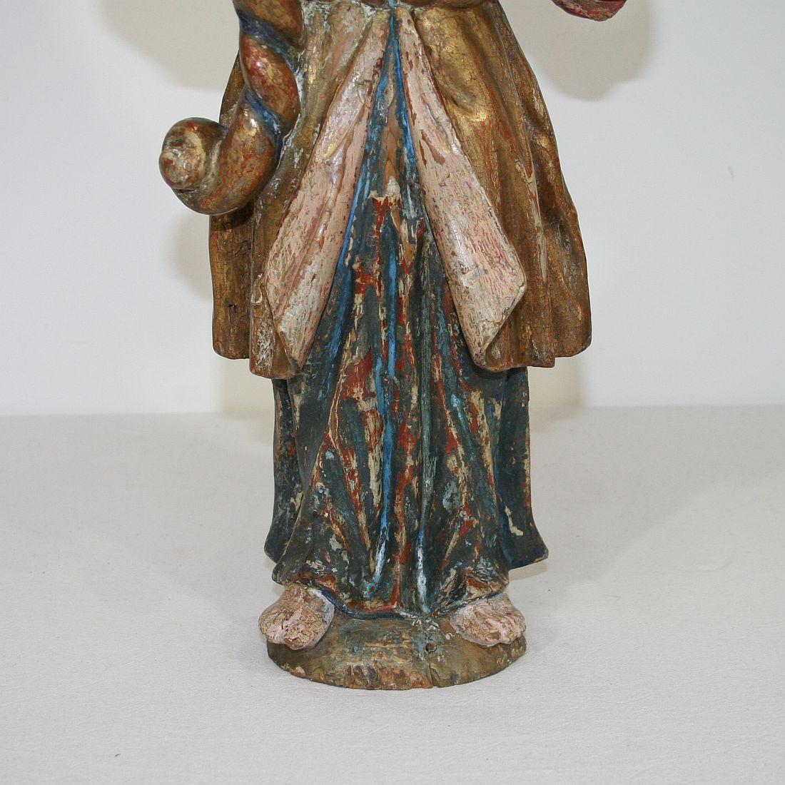 18th Century, Italian Carved Wood Baroque Angel with Candleholder 6