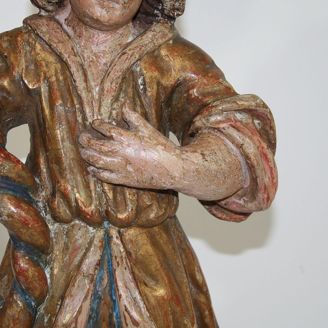 18th Century, Italian Carved Wood Baroque Angel with Candleholder 10