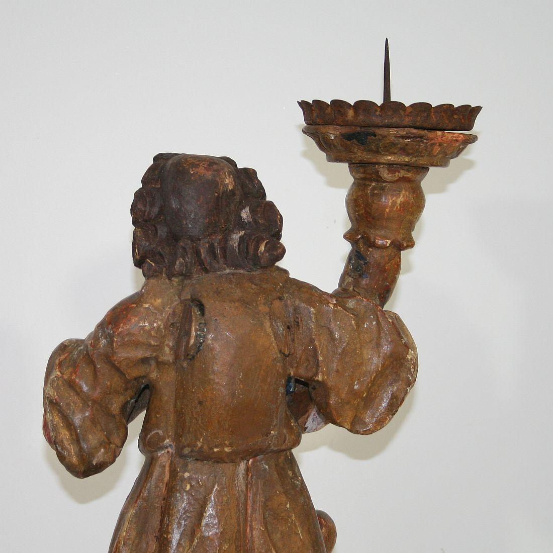 18th Century, Italian Carved Wood Baroque Angel with Candleholder 11