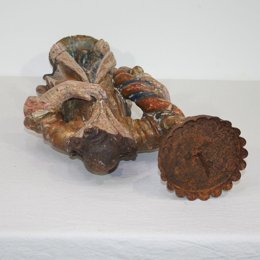 18th Century, Italian Carved Wood Baroque Angel with Candleholder 13