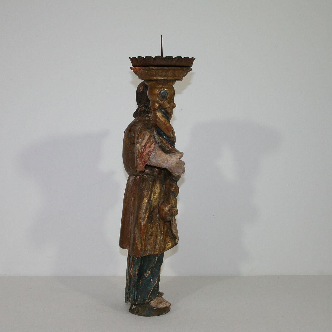 18th Century, Italian Carved Wood Baroque Angel with Candleholder 2