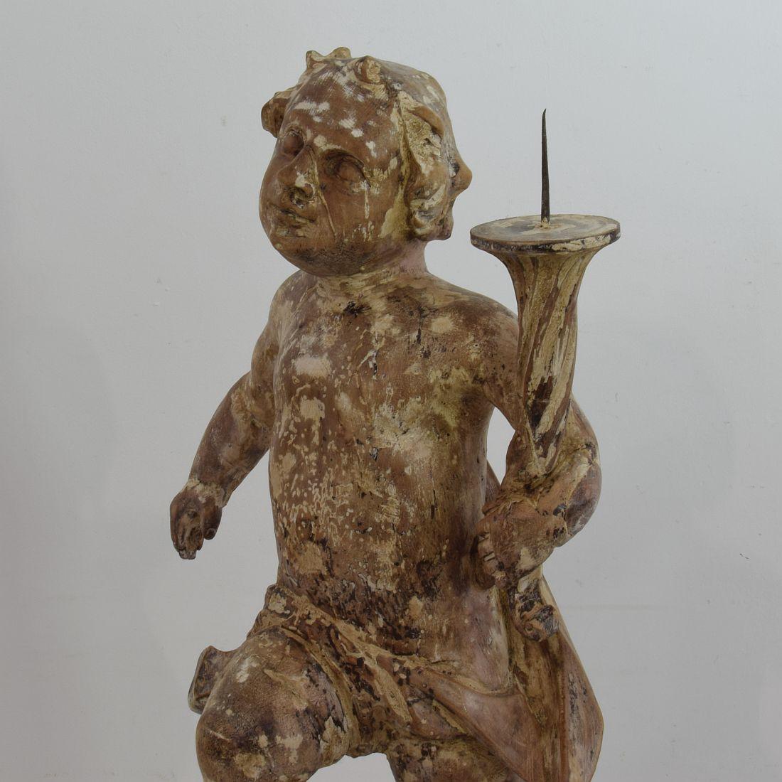 18th Century, Italian Carved Wood Baroque Angel with Candleholder 3
