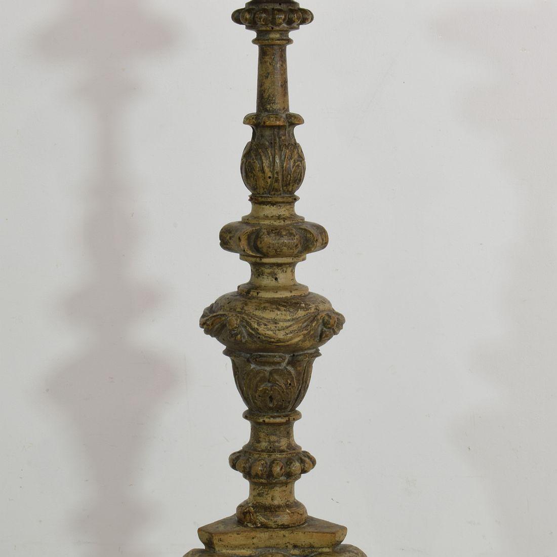 18th Century, Italian Carved Wood Baroque Candlestick with Angel Heads 6