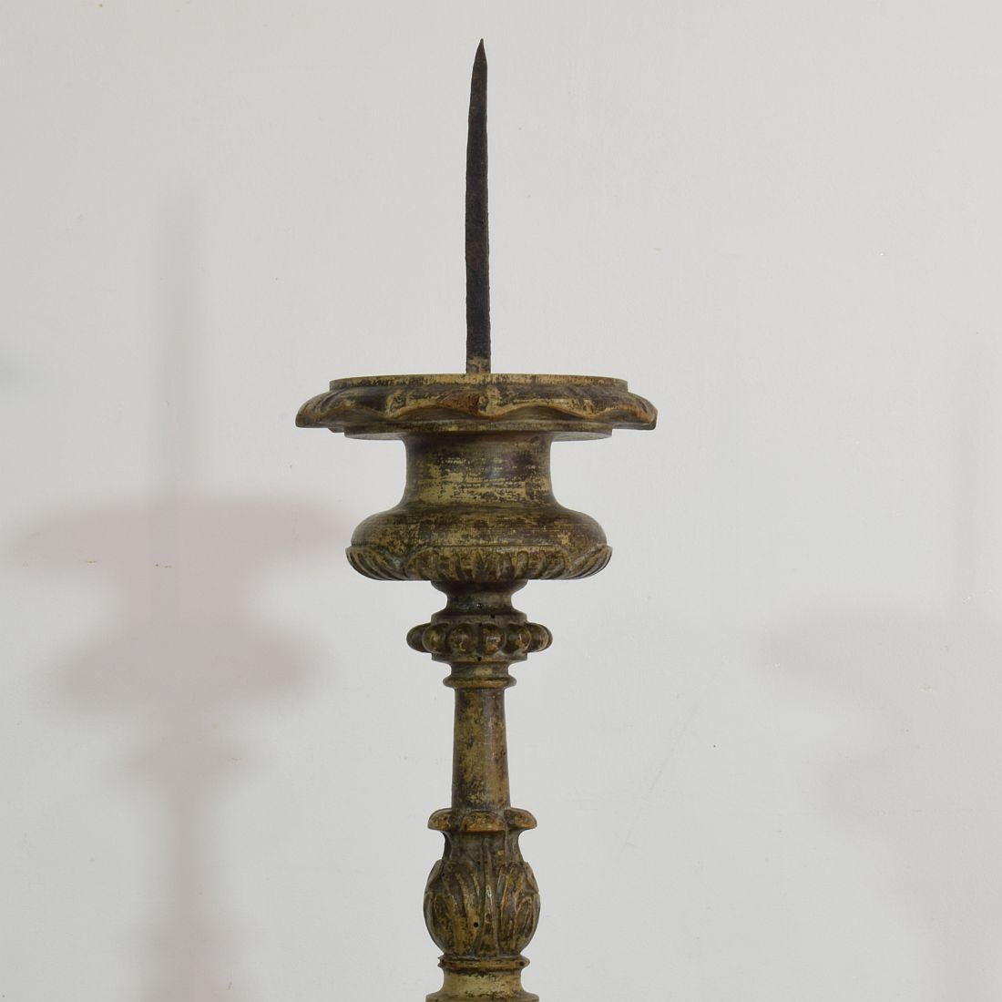 18th Century, Italian Carved Wood Baroque Candlestick with Angel Heads 7