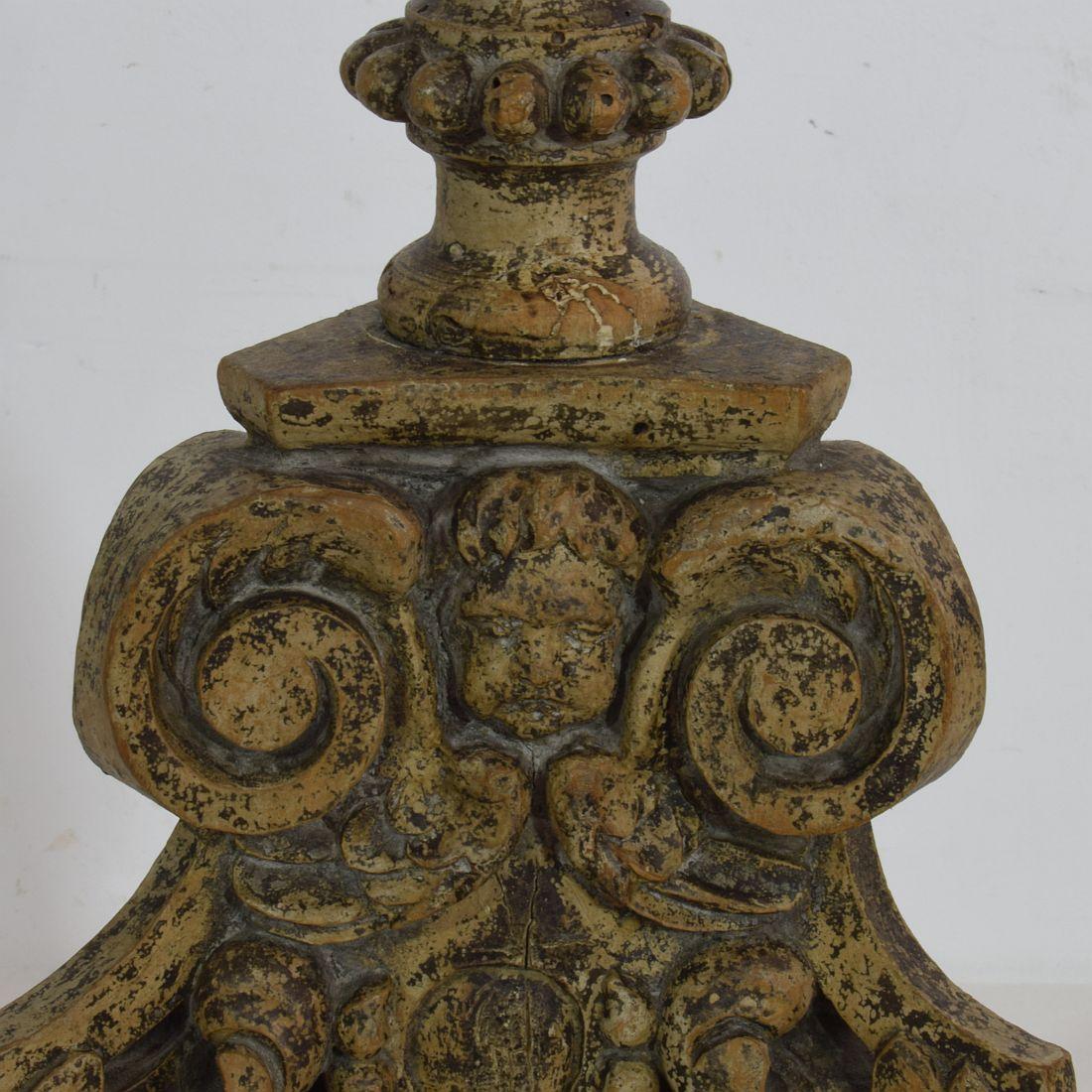 18th Century, Italian Carved Wood Baroque Candlestick with Angel Heads 10