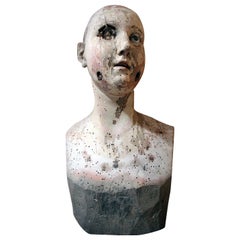 Antique 18th Century Italian Carved Wood Mannequin Bust of a Lady