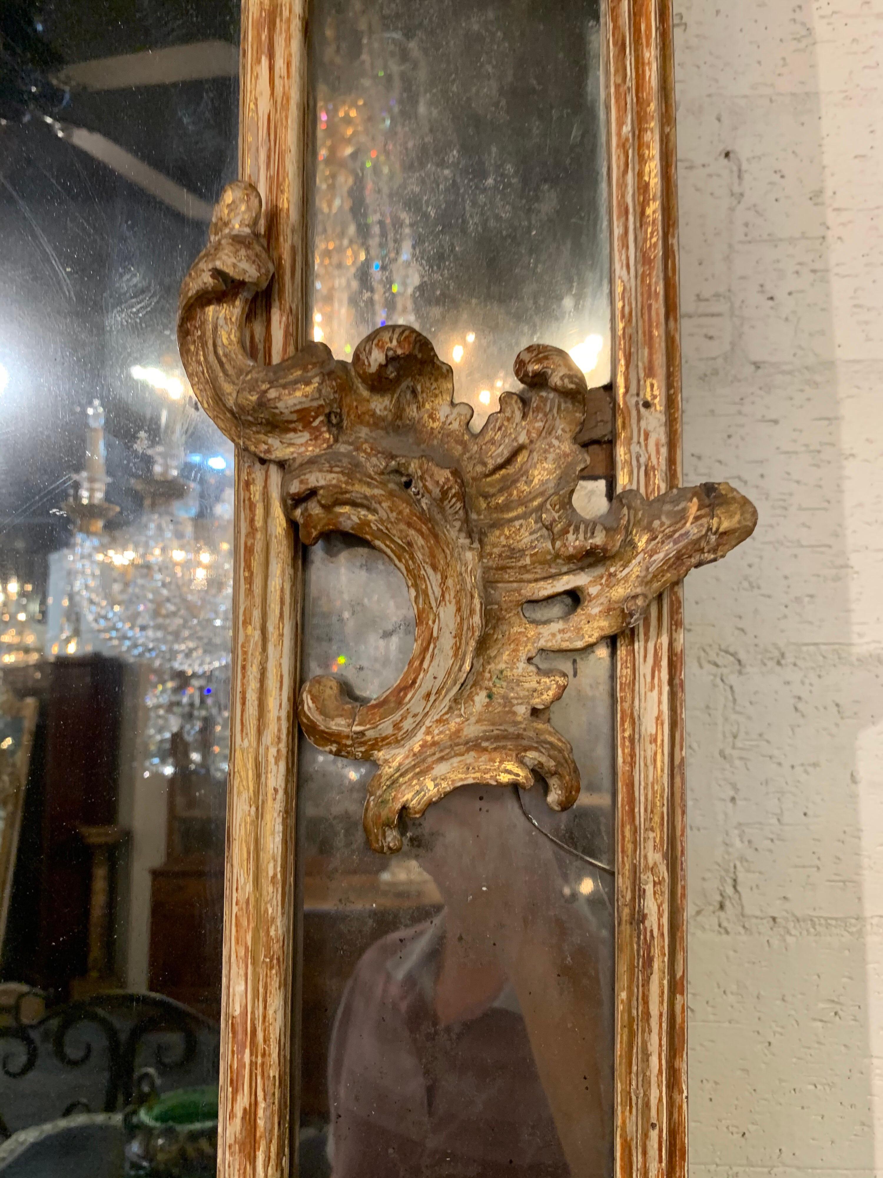 18th Century Italian Carved Wood Mirror with 2-Panel Mercury Glass In Good Condition In Dallas, TX