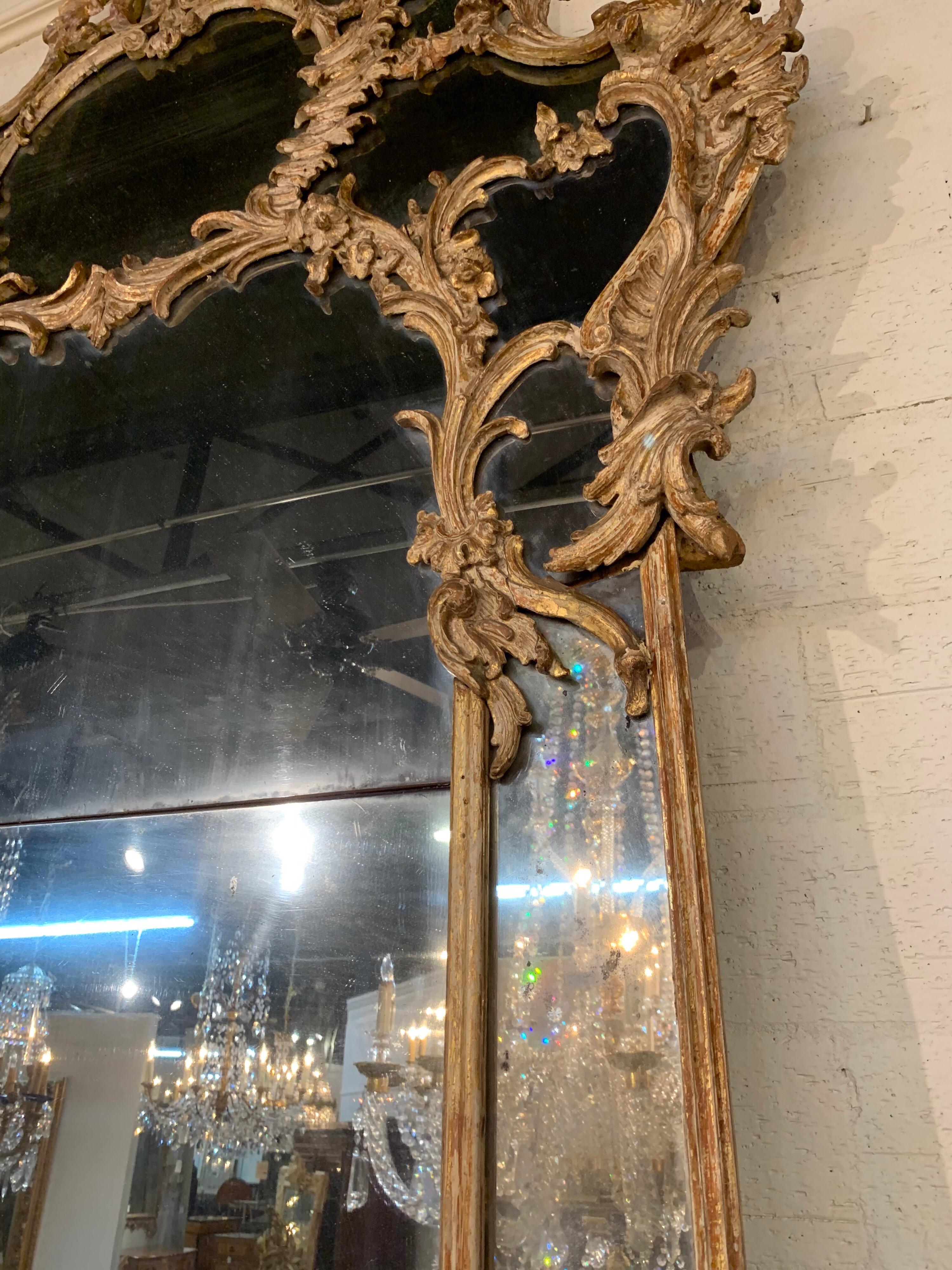 18th Century and Earlier 18th Century Italian Carved Wood Mirror with 2-Panel Mercury Glass