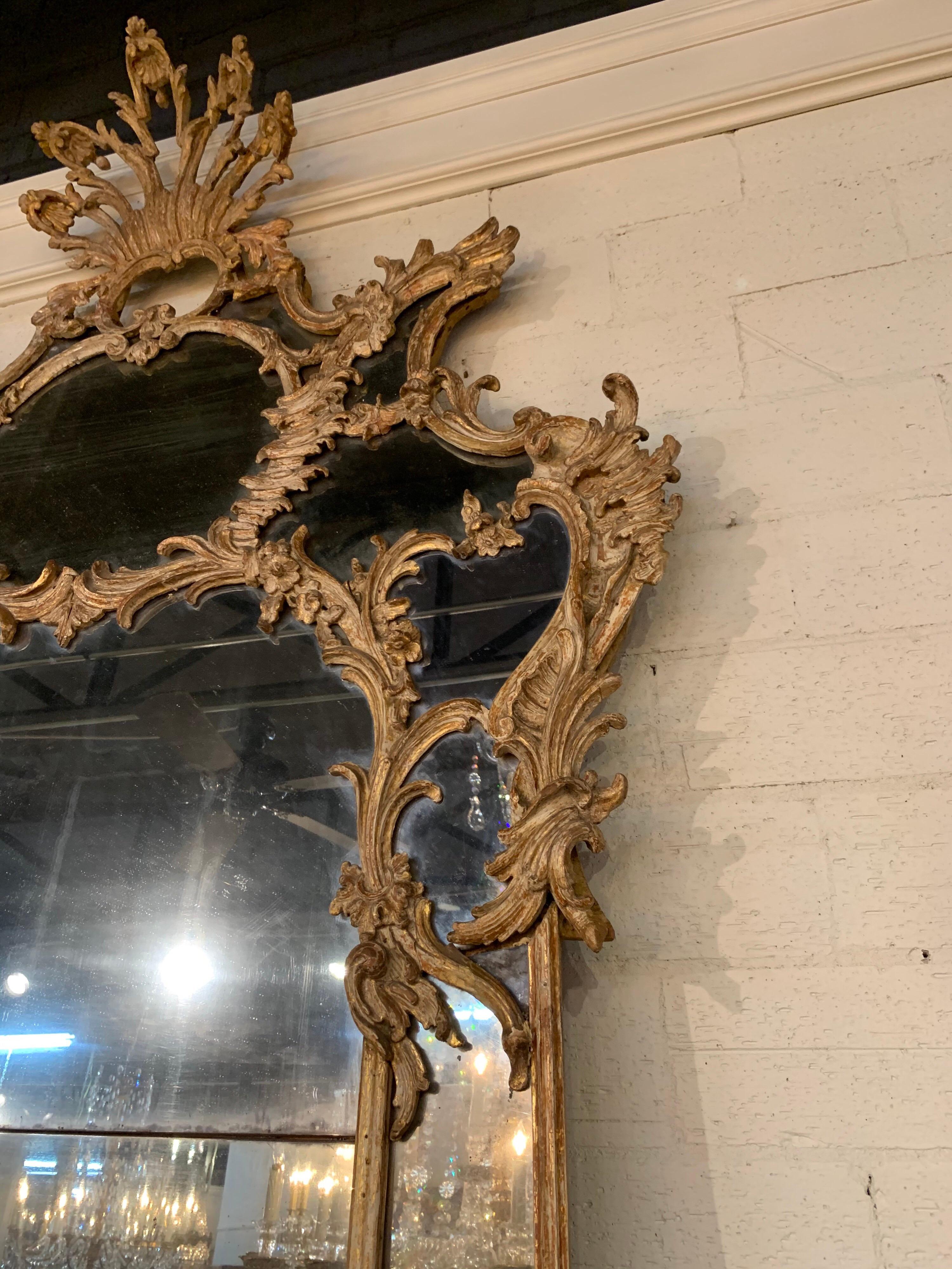 18th Century Italian Carved Wood Mirror with 2-Panel Mercury Glass 1