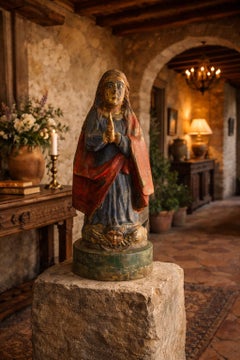 18th Century Italian Carved Wood Polychrome Virgin Mary Sculpture