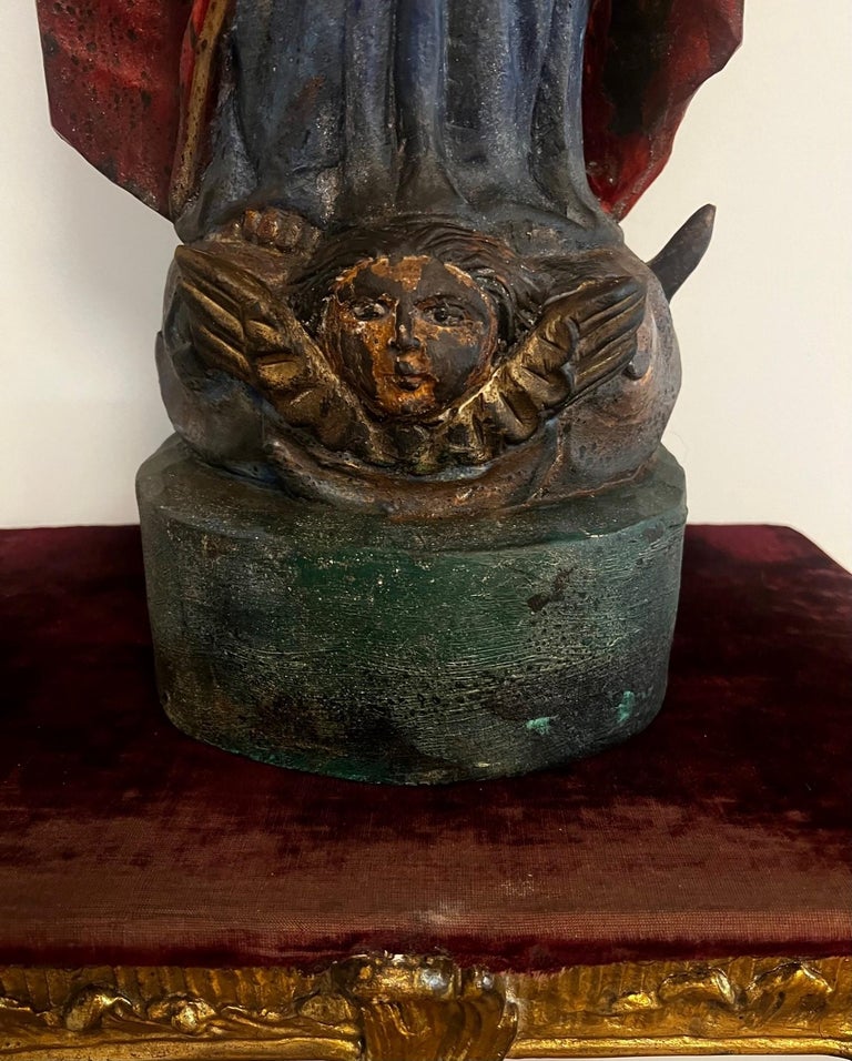 18th Century Italian Carved Wood Polychrome Virgin Mary Sculpture For ...