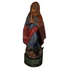 18th Century Italian Carved Wood Polychrome Virgin Mary Sculpture
