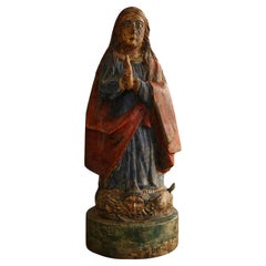 18th Century Italian Carved Wood Polychrome Virgin Mary Sculpture