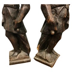 18th Century Italian Carved Wood Sculptures, a Pair