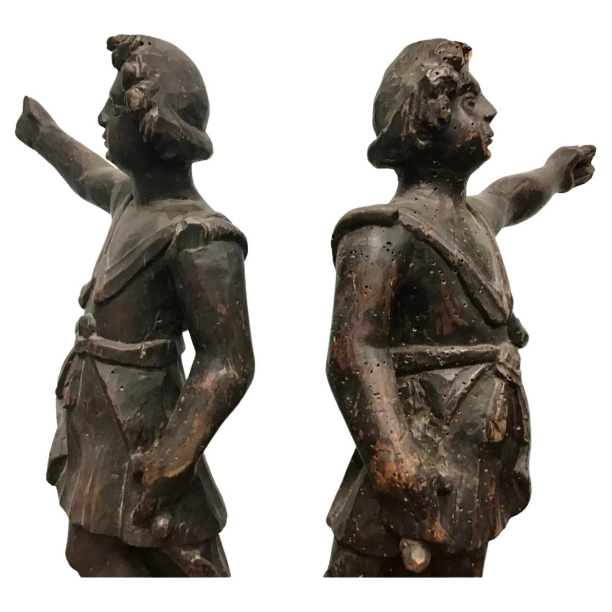 Neoclassical 18th Century Italian Carved Wood Sculptures, a Pair For Sale