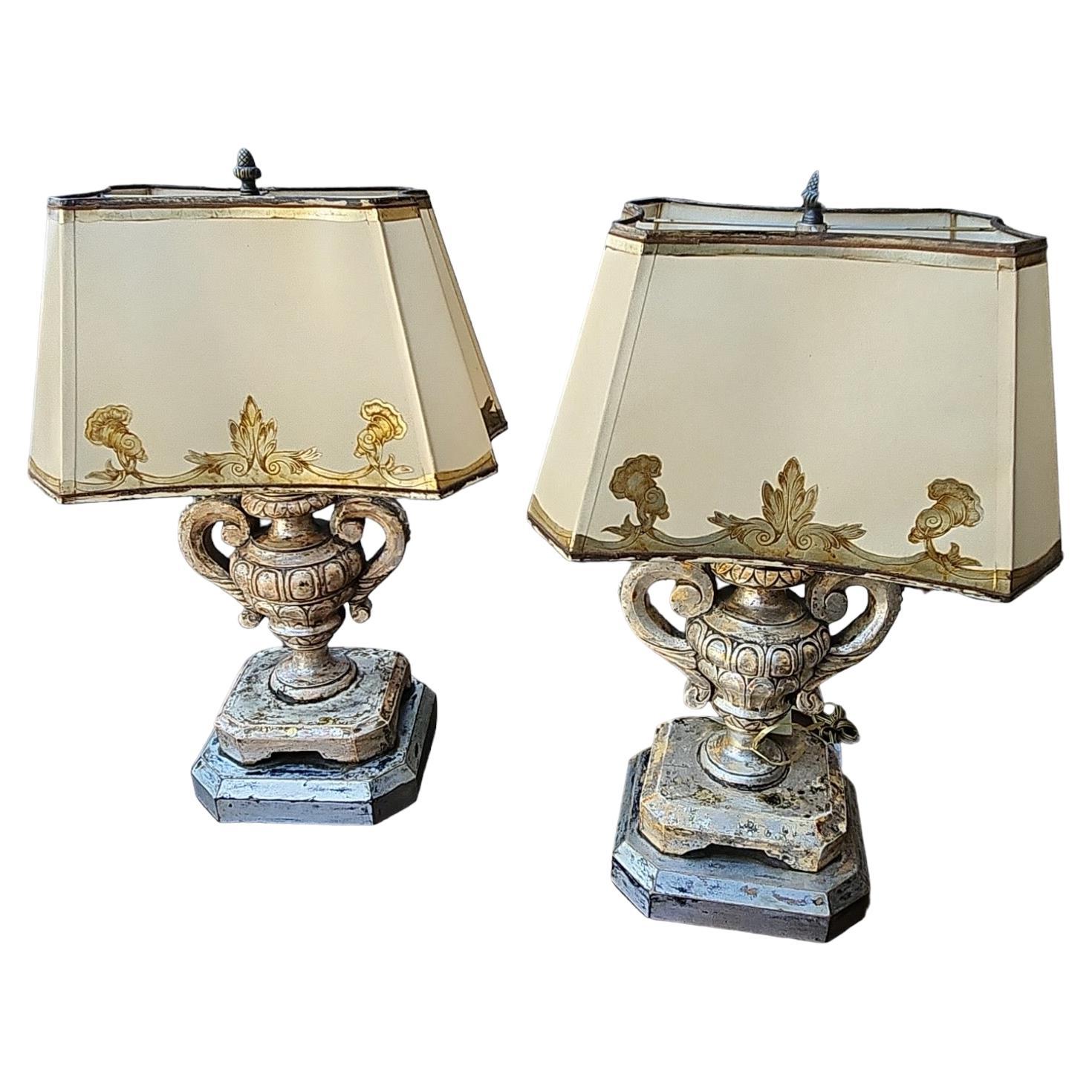 18th Century Italian Carved Wood Urn Lamps For Sale