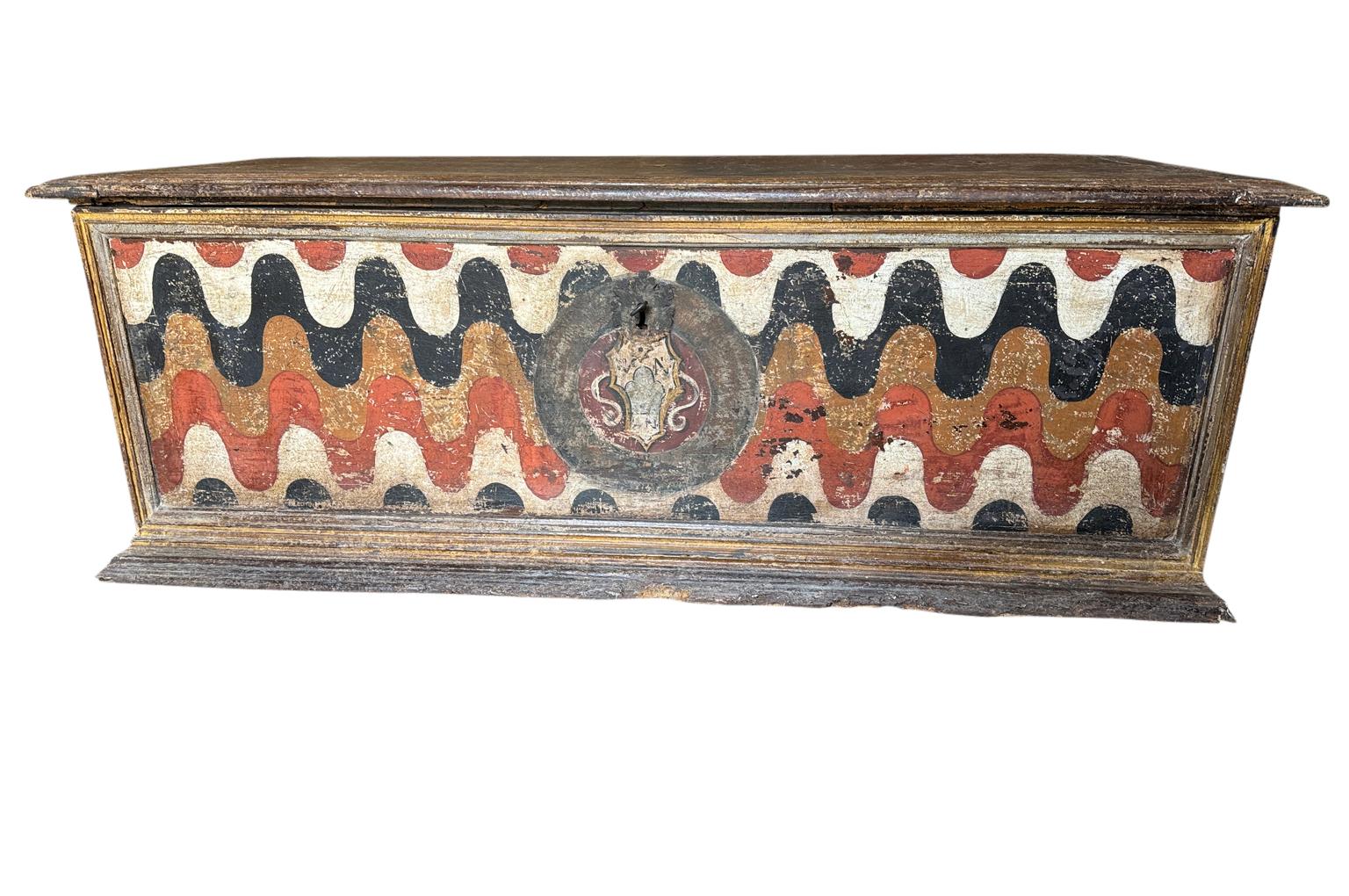 Polychromed 18th Century Italian Cassapanca For Sale