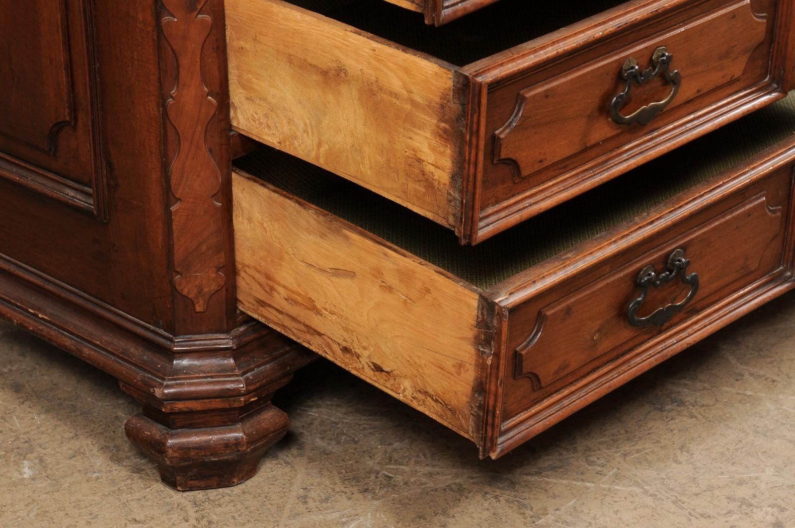 18th Century and Earlier 18th Century Italian Cassettiera of Carved Walnut Wood, Nice For Sale