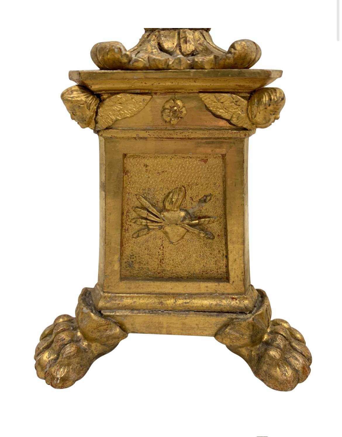 18th Century Italian Cathedral Gold Gilt Candlesticks In Good Condition For Sale In San Angelo, TX