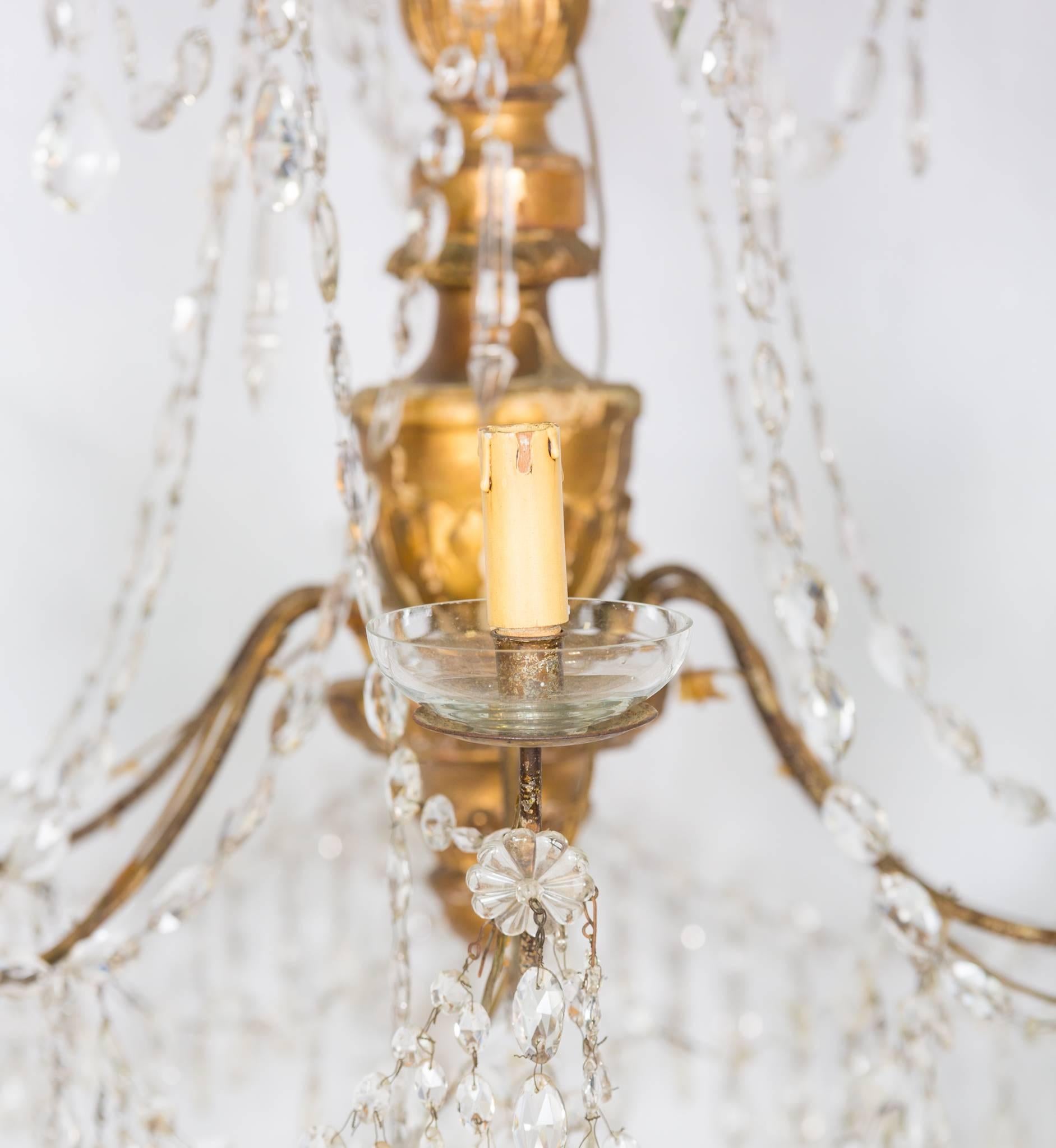  Italian Giltwood and Crystal Chandelier, 18th Century In Good Condition In New Orleans, LA
