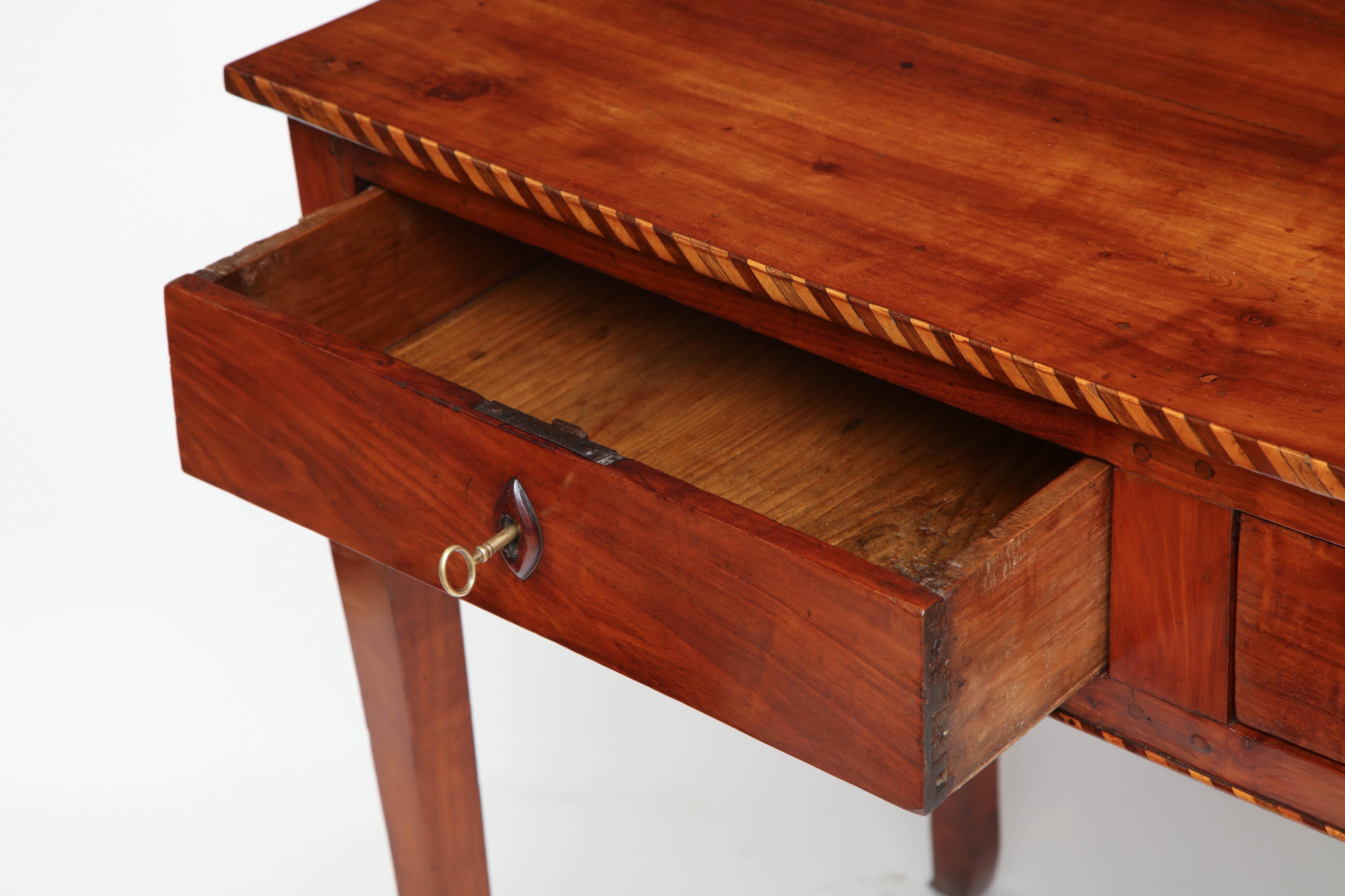 18th Century Italian Cherry Table with Parquetry Border and Two Drawers 7