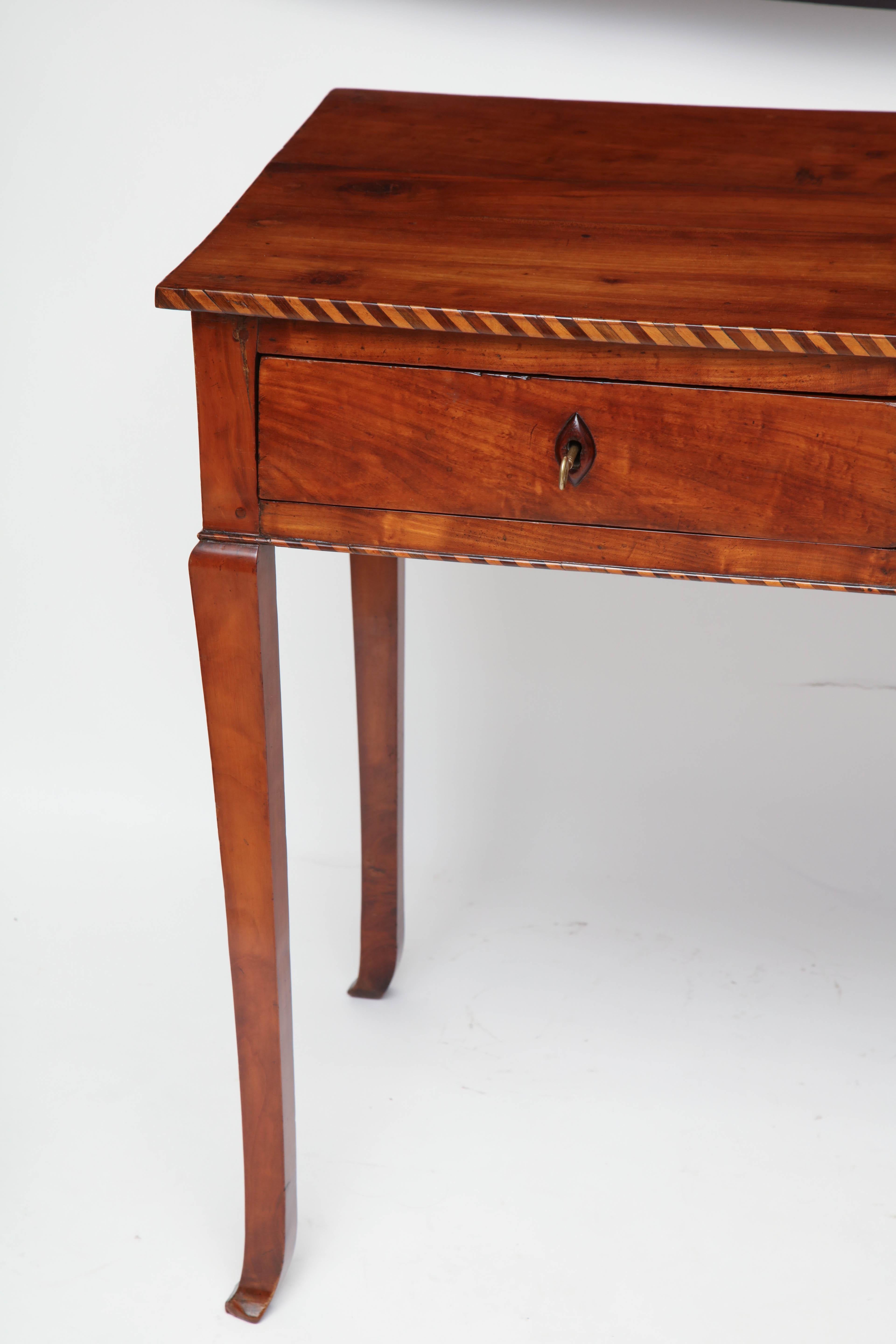 18th Century Italian Cherry Table with Parquetry Border and Two Drawers In Excellent Condition In New York, NY