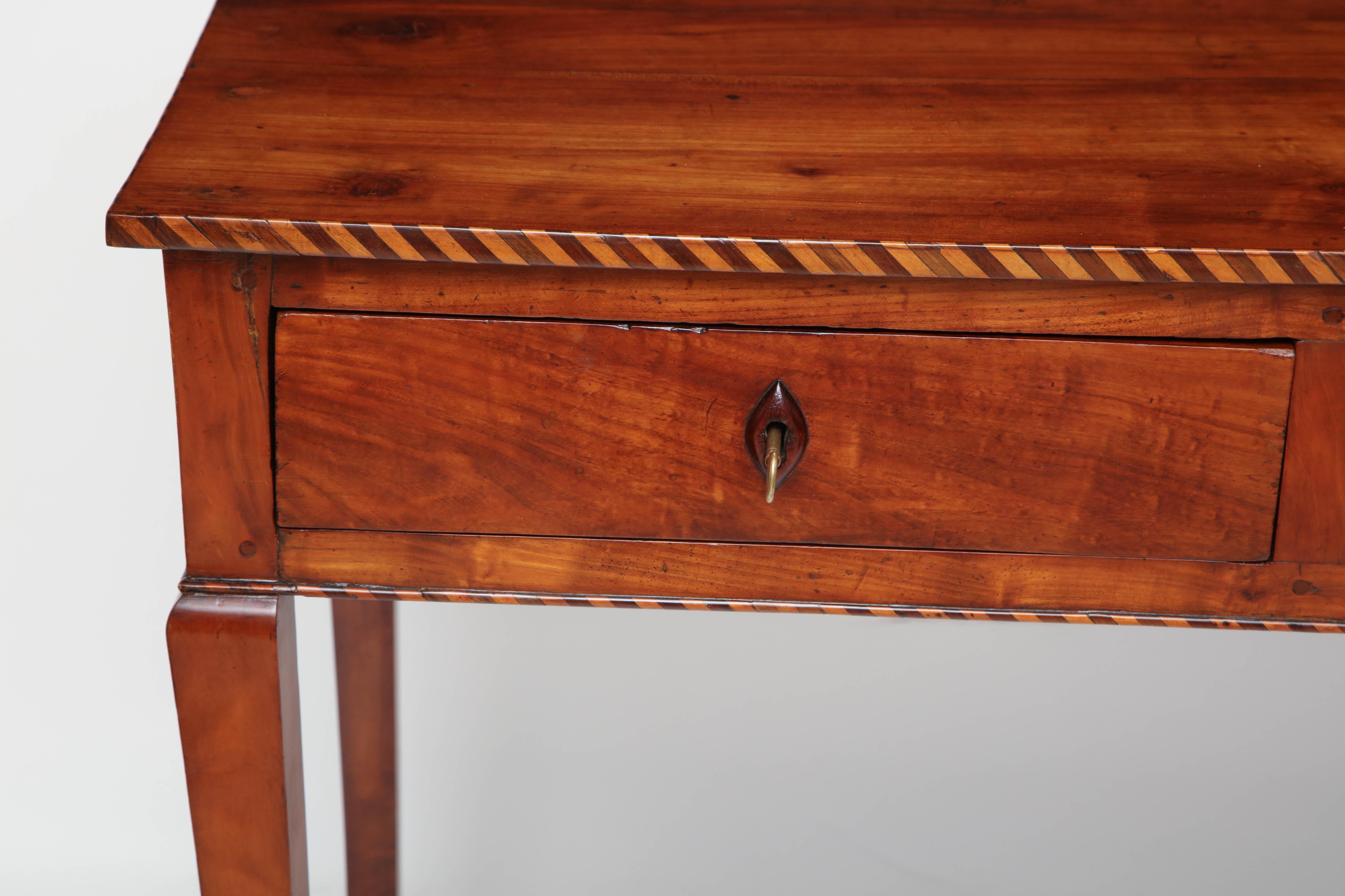 18th Century Italian Cherry Table with Parquetry Border and Two Drawers 1
