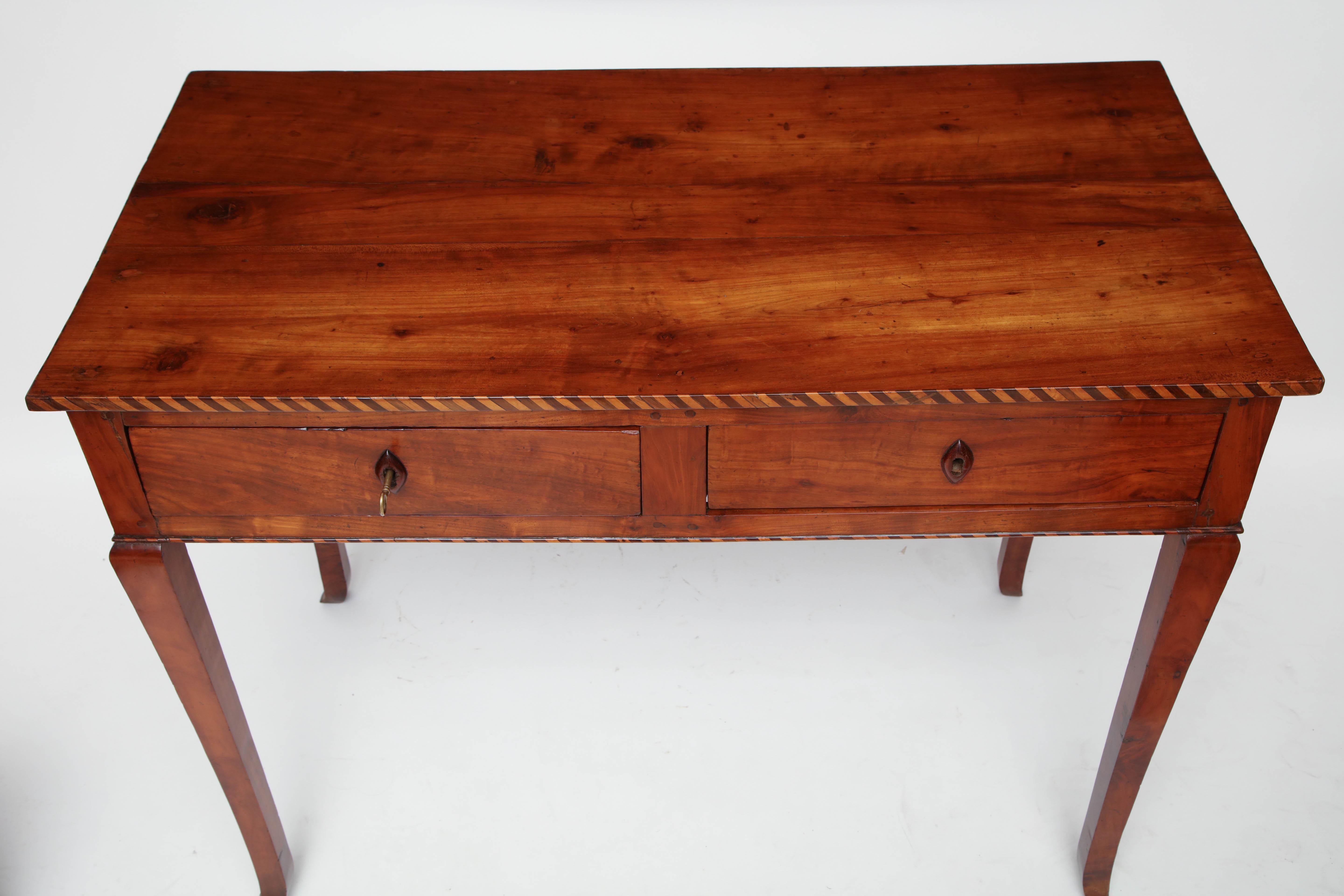 18th Century Italian Cherry Table with Parquetry Border and Two Drawers 3