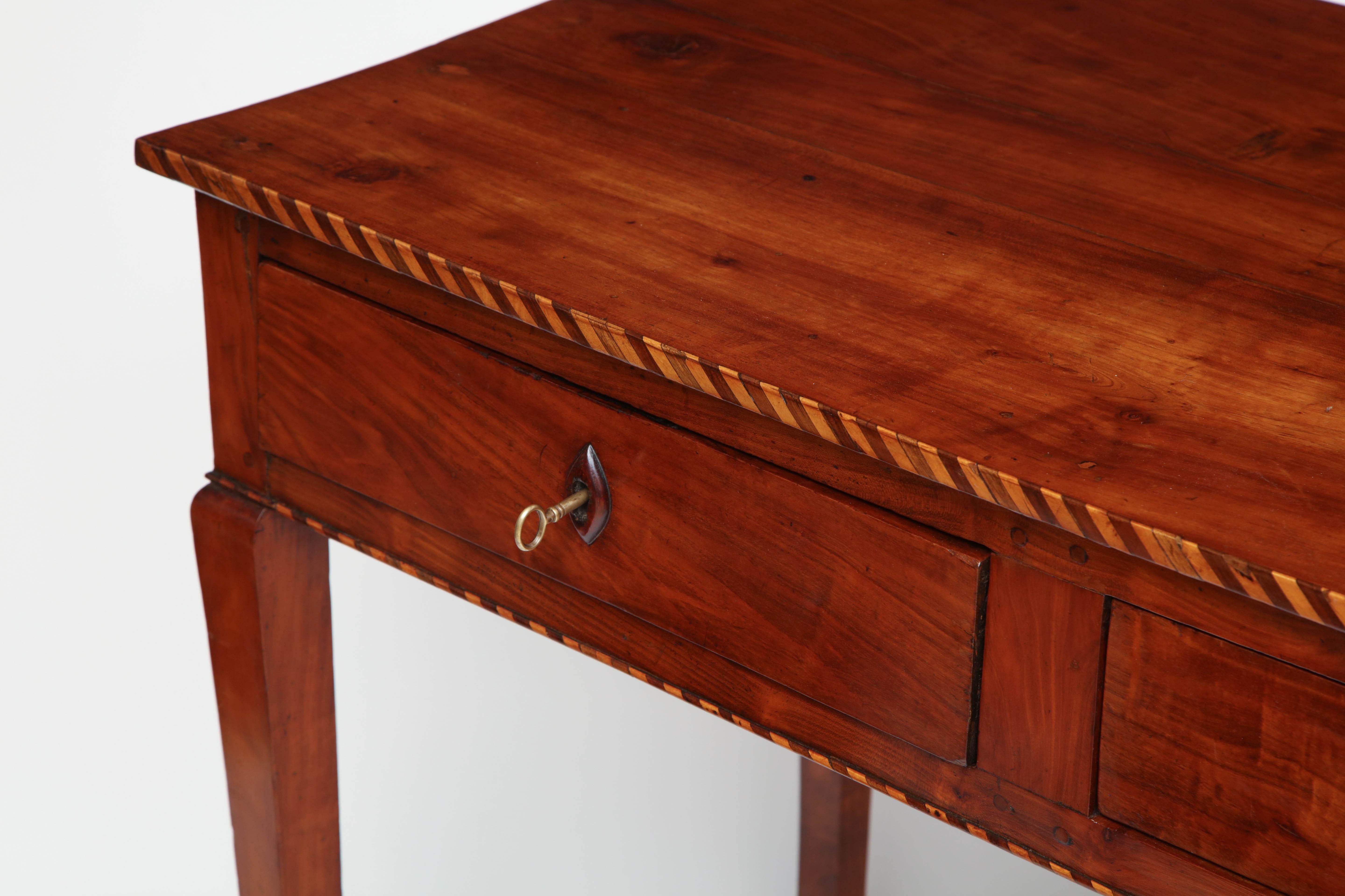 18th Century Italian Cherry Table with Parquetry Border and Two Drawers 5