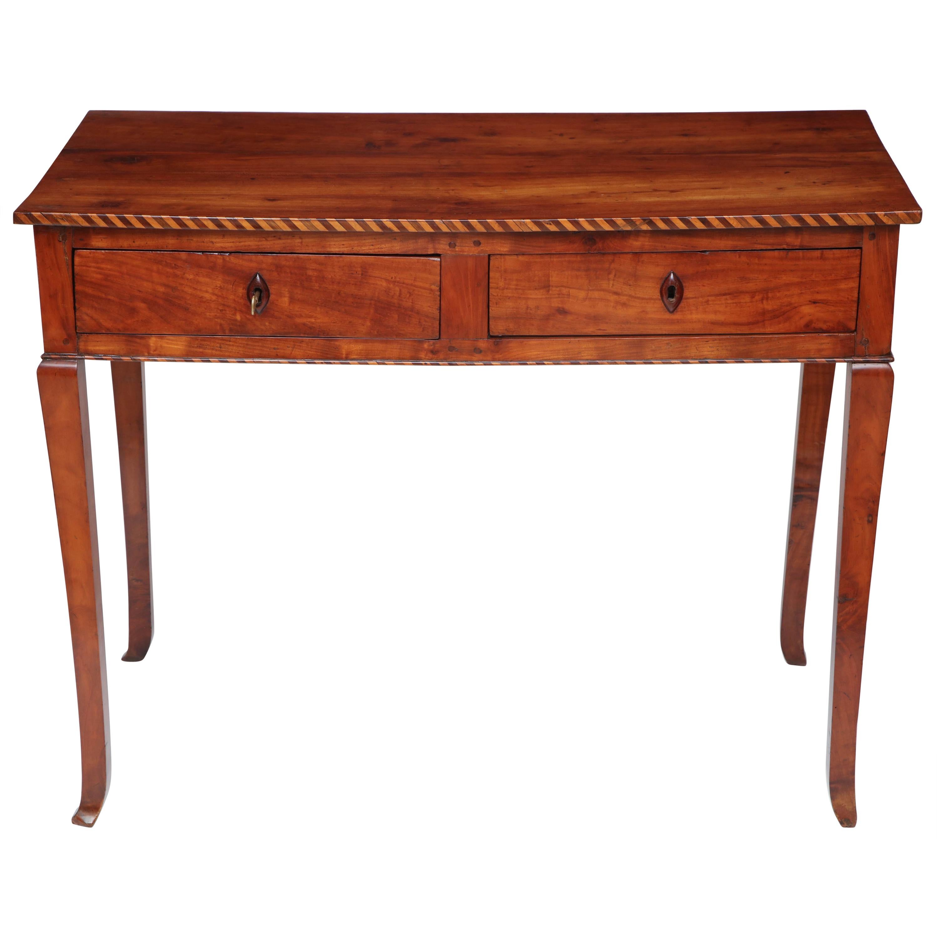 18th Century Italian Cherry Table with Parquetry Border and Two Drawers