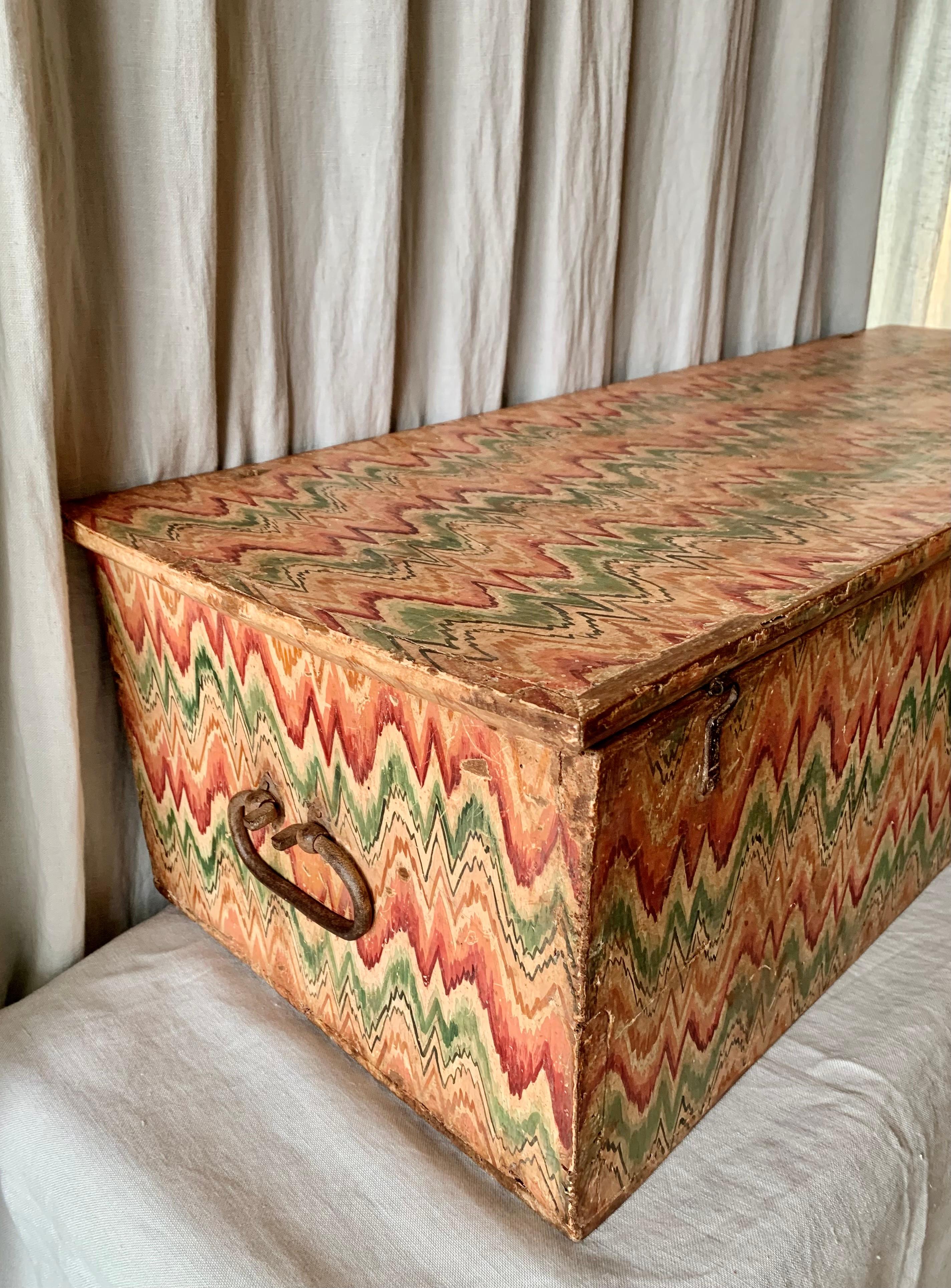 Late 18th Century 18th Century Italian Wooden Chest With Painted Decoration For Sale