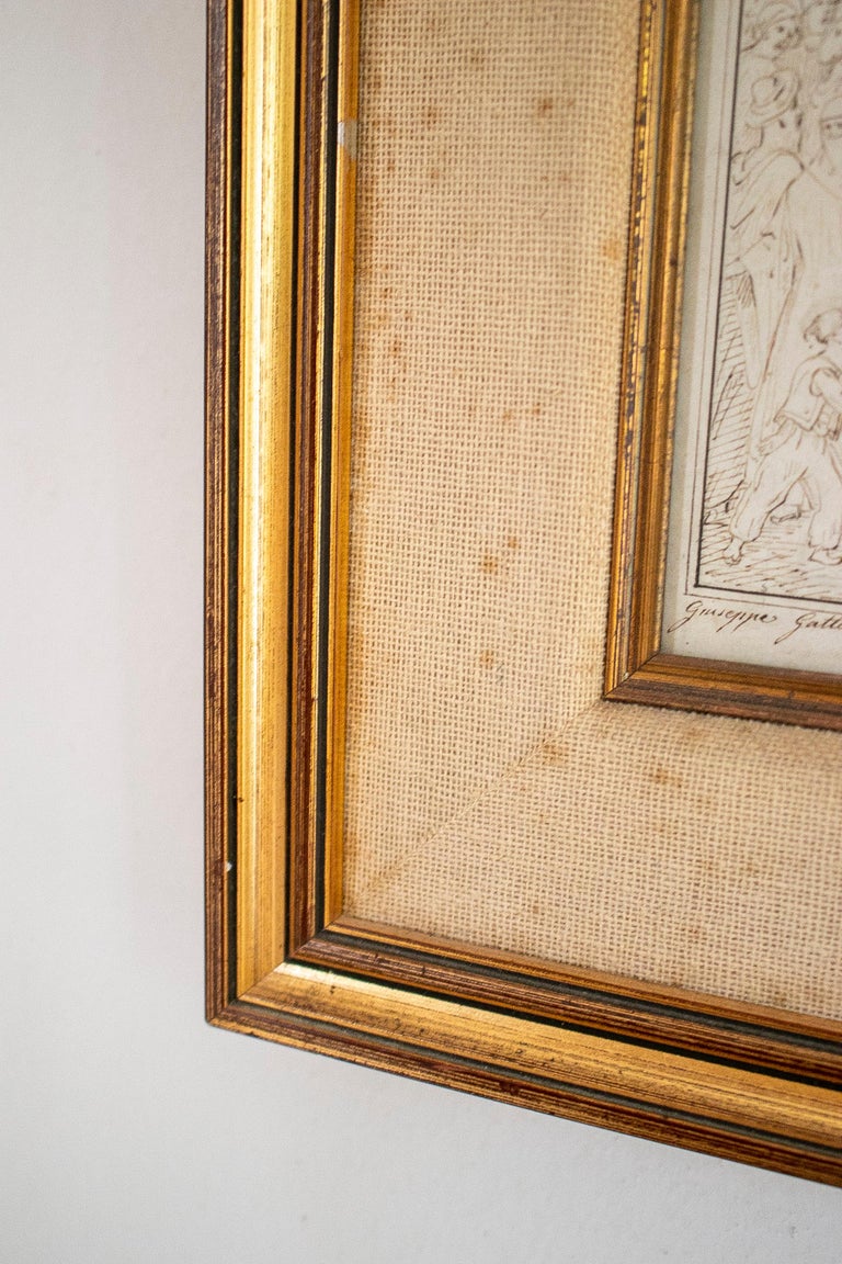18th Century Italian City People Drawing w/ Frame For Sale 10