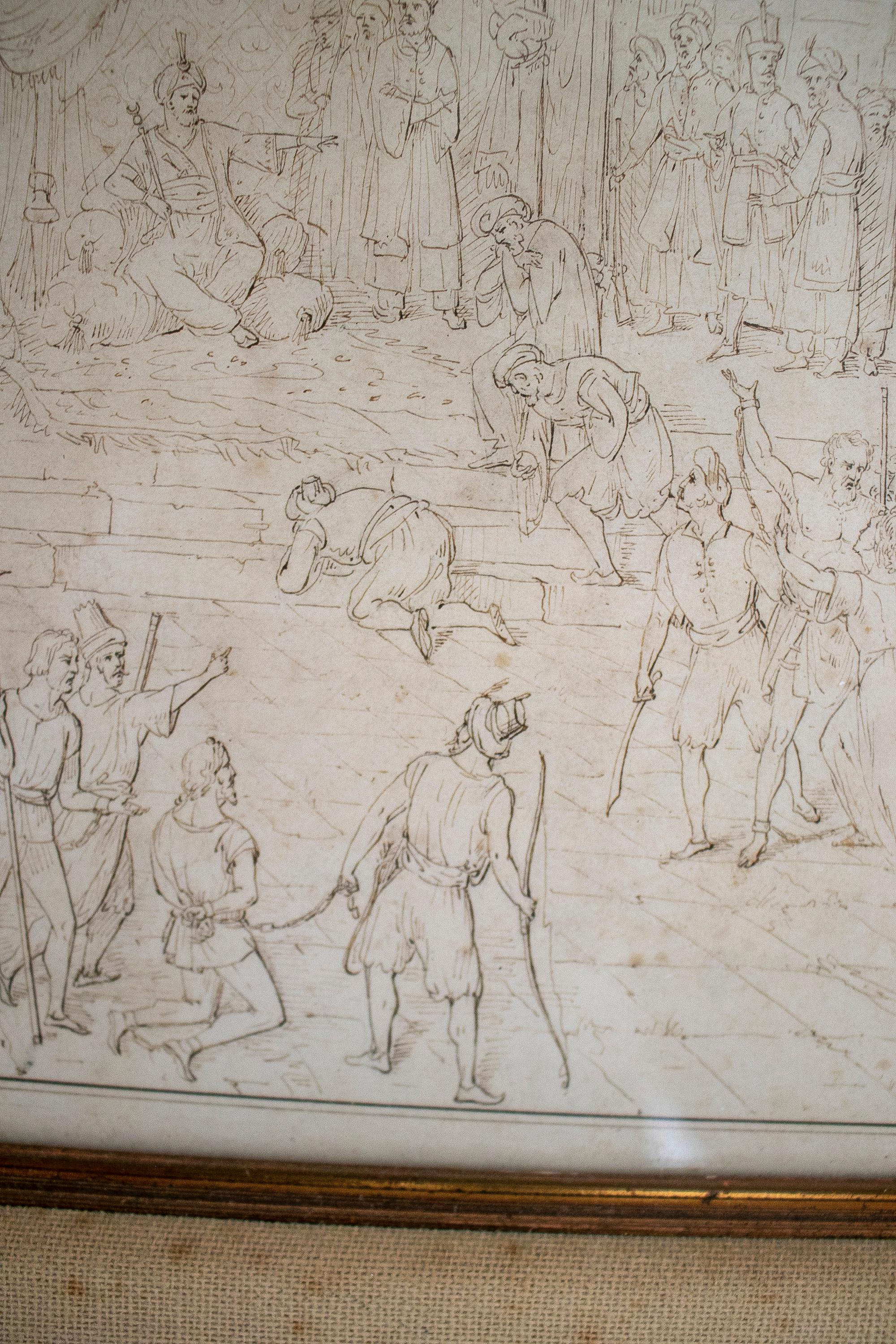 Disegno di città italiana del XVIII secolo con cornice in vendita 2