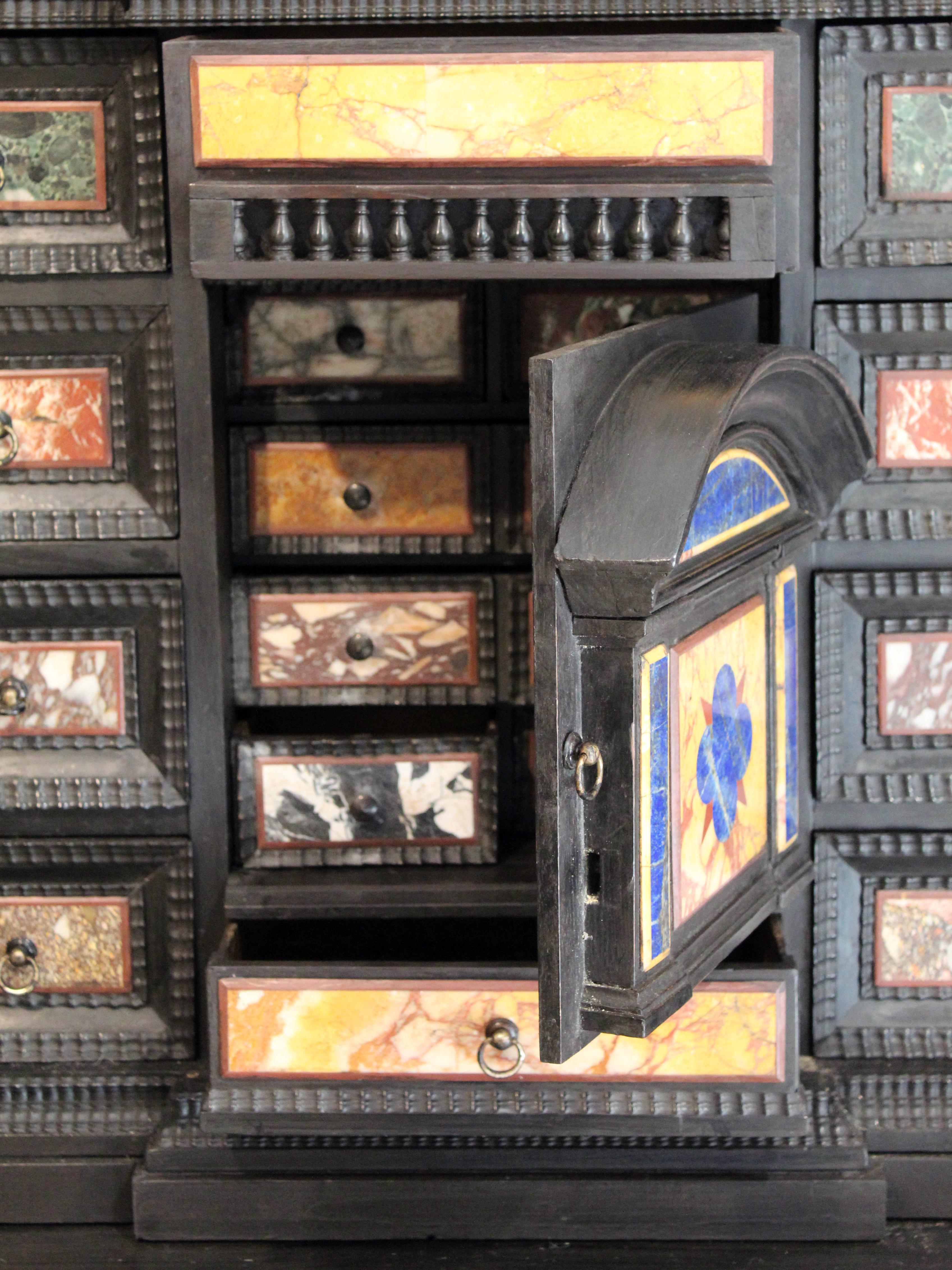 18th Century Italian Classical Roman Marble and Pietra Dura Ebony Large Cabinet For Sale 9