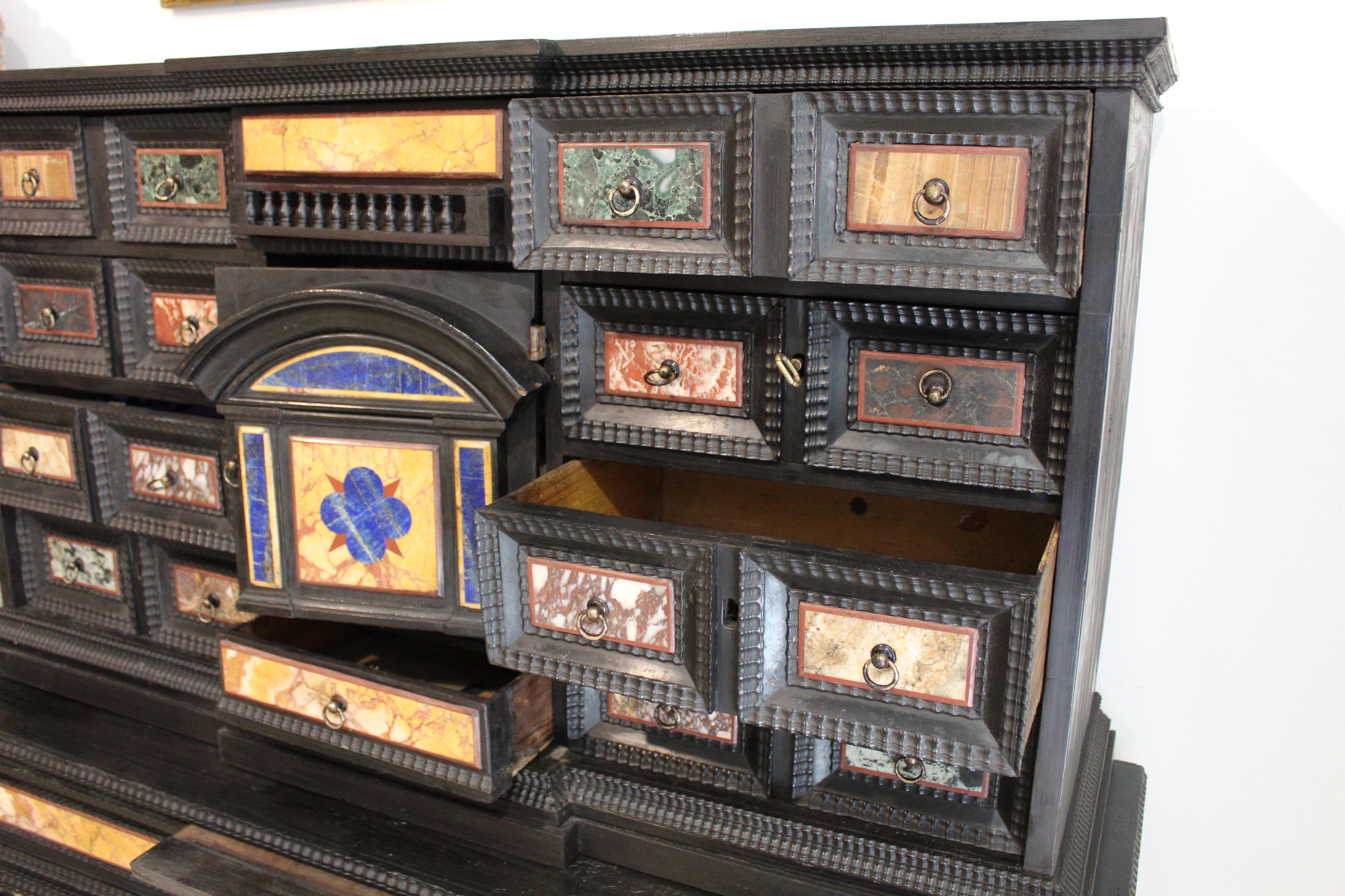 18th Century Italian Classical Roman Marble and Pietra Dura Ebony Large Cabinet For Sale 10