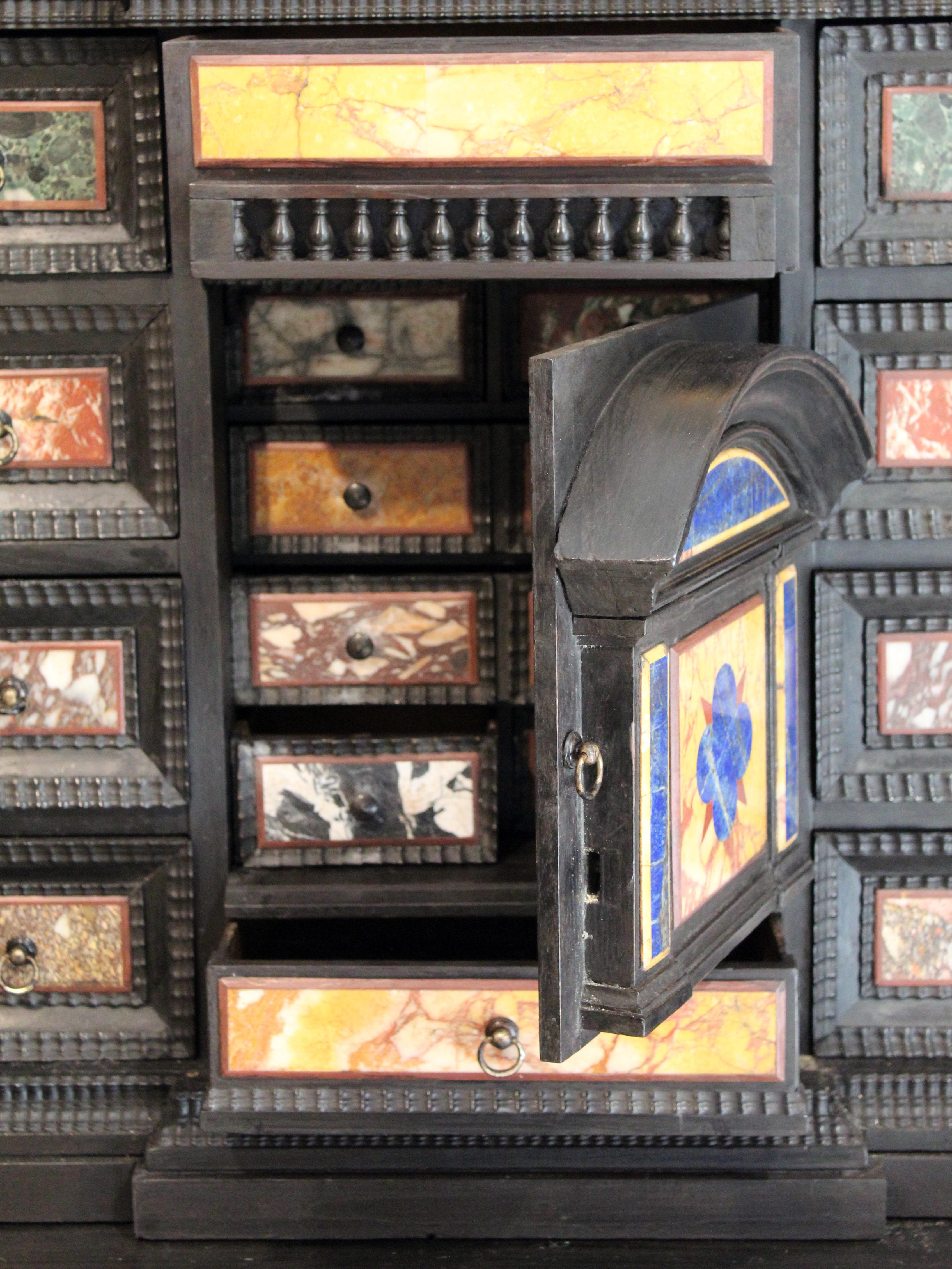18th Century Italian Classical Roman Marble and Pietra Dura Ebony Large Cabinet For Sale 14