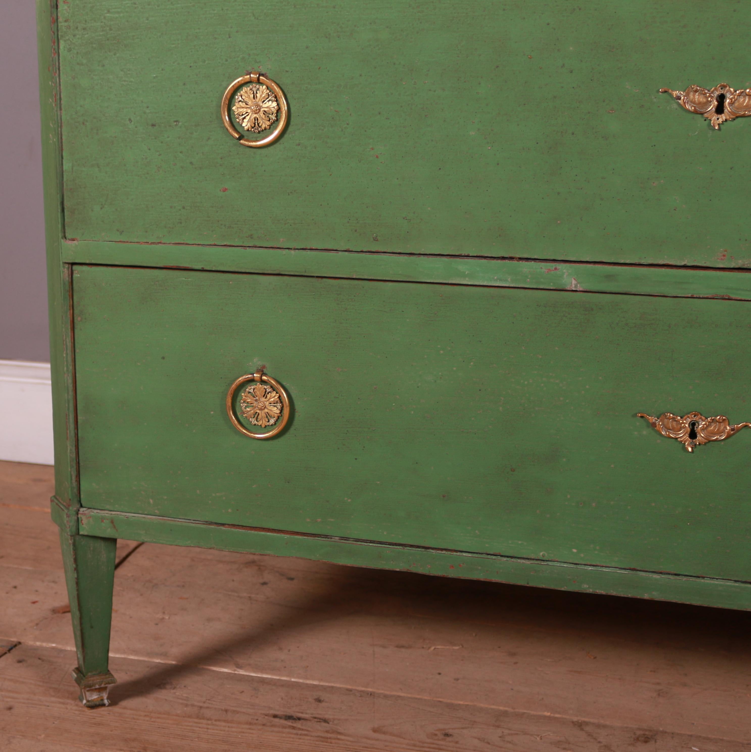 Late 18th C painted Italian 3 drawer commode. 1780.