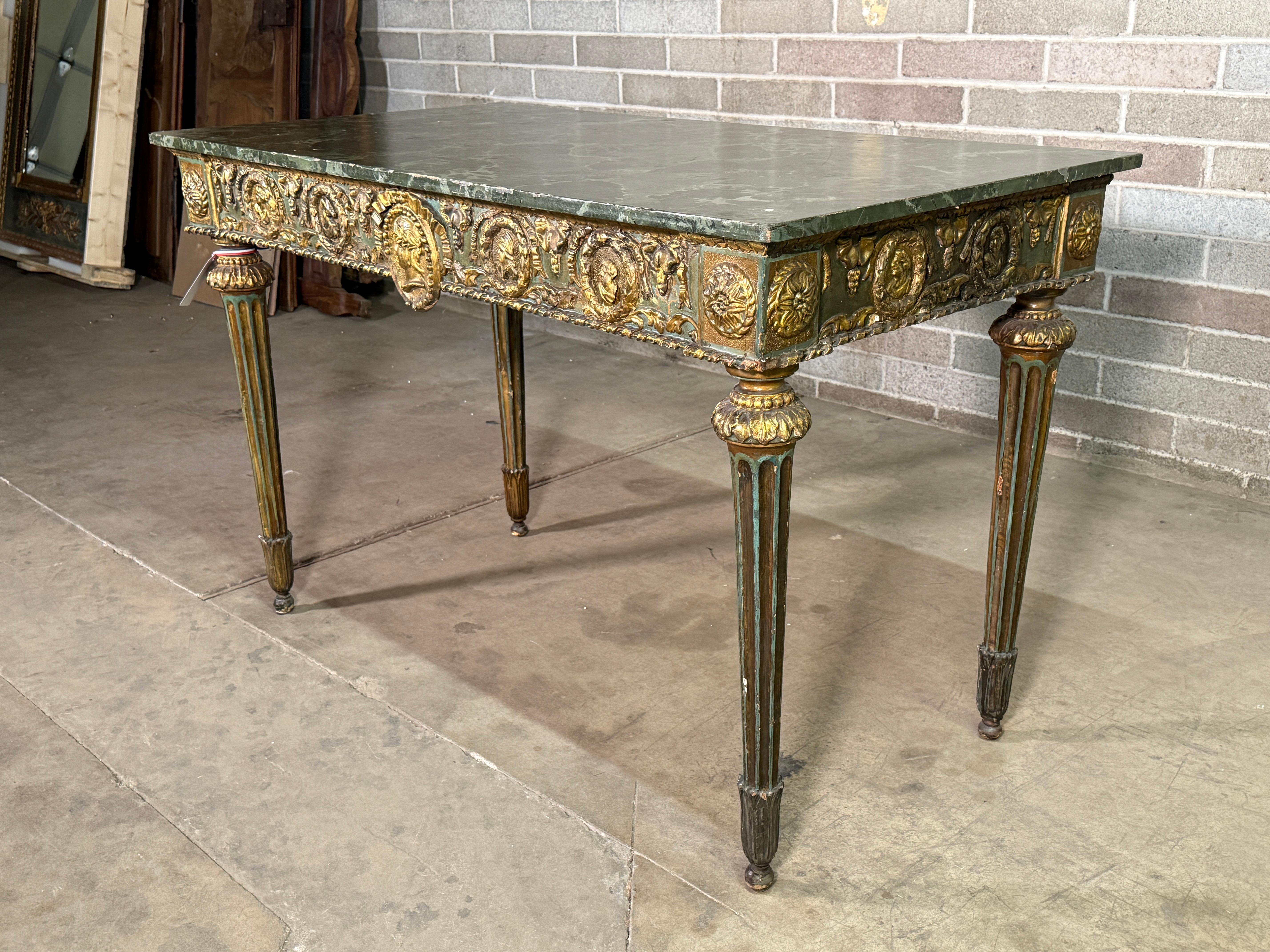 18th Century Italian Console Table with Gold Leaf & Faux Marble Top In Good Condition For Sale In Scottsdale, AZ